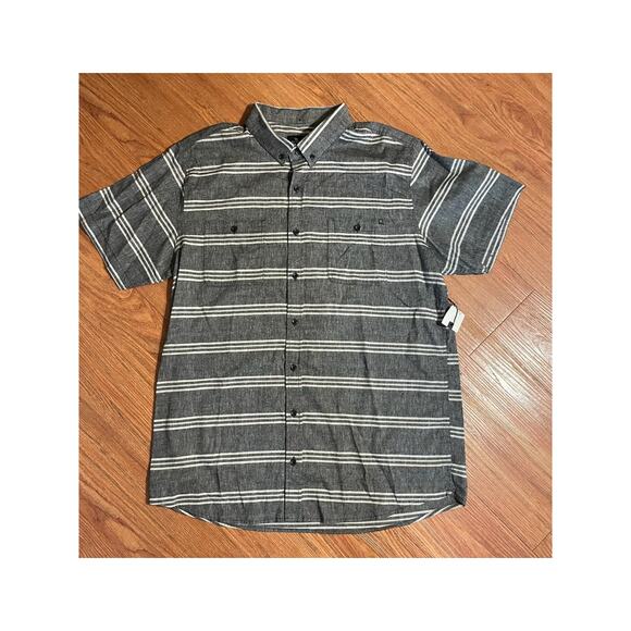Rip Curl Shirt NWT XL Gray White Stripe Button-Up Casual Lightweight Linen Blend - Picture 1 of 8